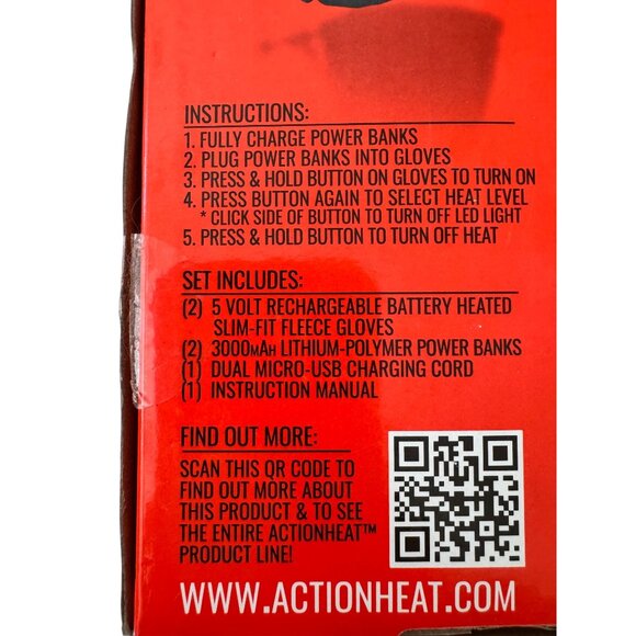 Action Heat 5 Volt Rechargeable Size XL Men’s Slim Fit Fleece Heated Gloves NWB - Picture 5 of 8